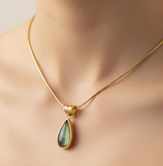 18K Gold Plated Green Ocean Pendant Necklace – Minimalist Water-Resistant Jewelry