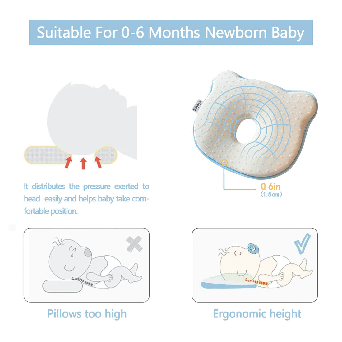 CIRIRE Baby head support pillow - Bear Cub Design