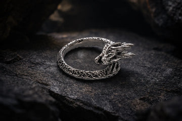 Bague réglable motif dragon argenté