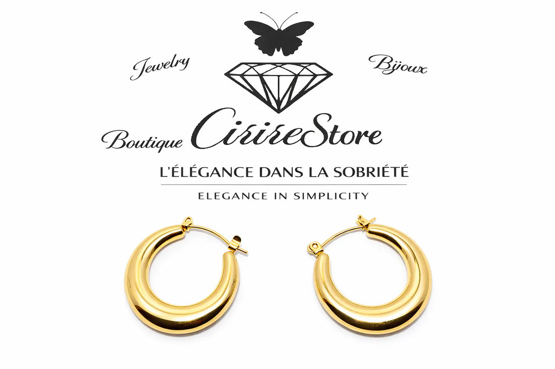 Boucles d’oreilles créoles épaisses – acier inoxydable, finition dorée – 1 paire (2 boucles) – 14 g