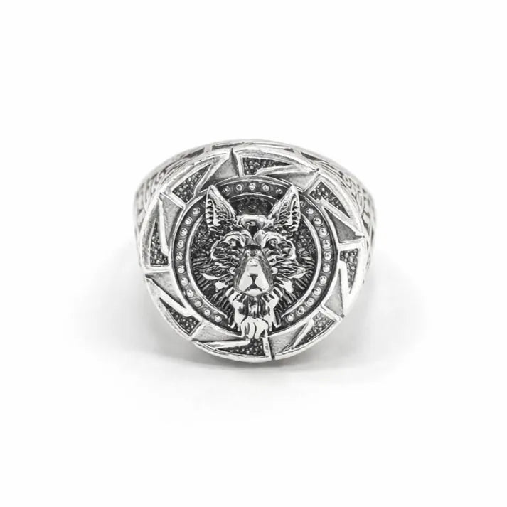 Bague à motif loup et détails géométrique - taille 11