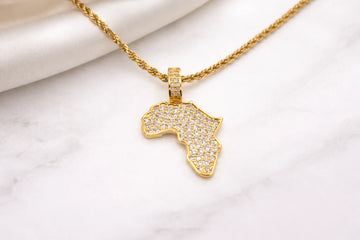Gold-plated necklace with Africa pendant adorned with sparkling details