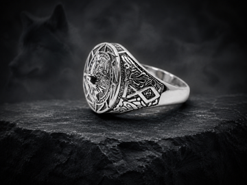 Bague à motif loup et détails géométrique - taille 11