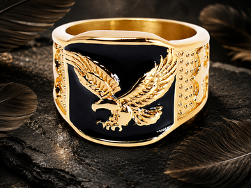 Bague aigle en acier inoxydable, finition dorée et détail noir 9 g