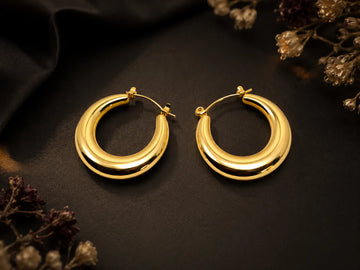 Boucles d’oreilles créoles épaisses – acier inoxydable, finition dorée – 1 paire (2 boucles) – 14 g