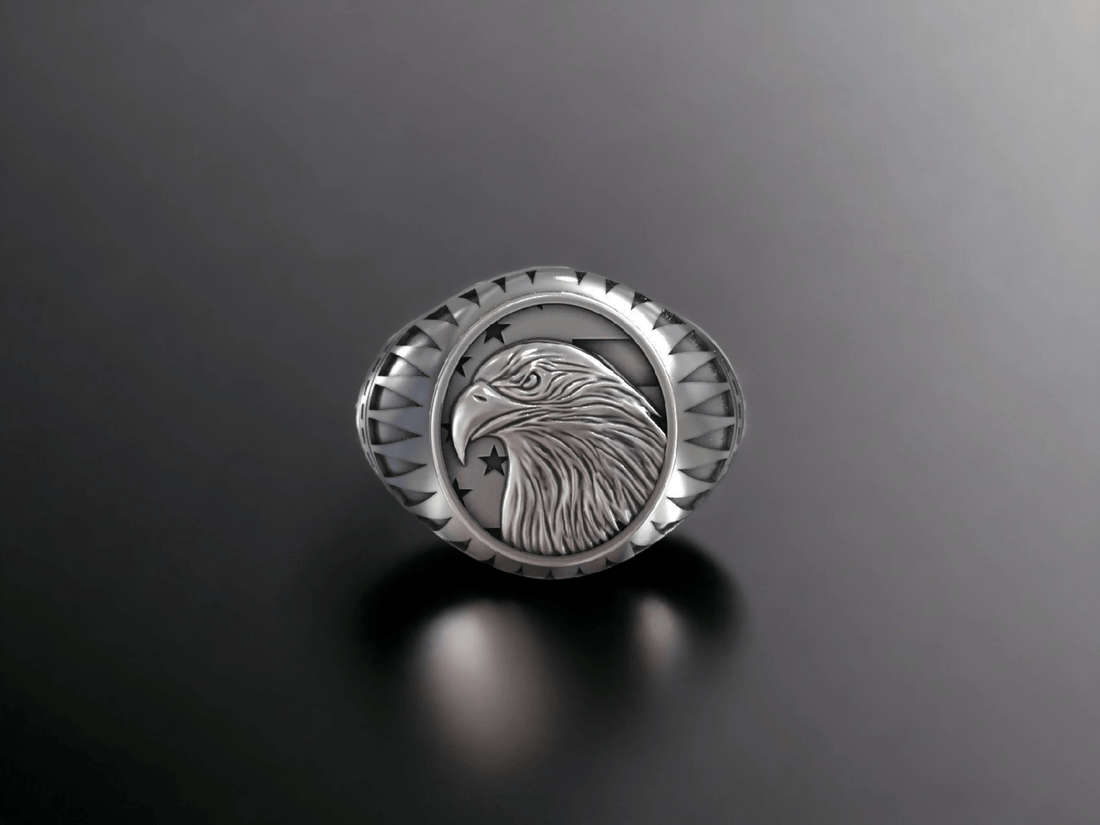 Adjustable Eagle Signet Ring for Men – Silver-Tone Copper Statement Ring